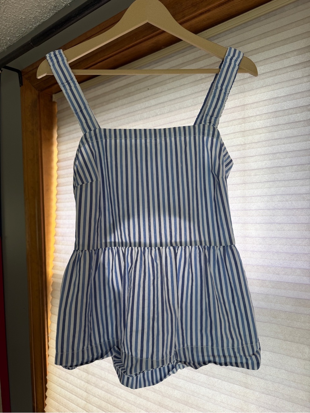 Free Assembly Blue and White Striped open back tank M 0320
